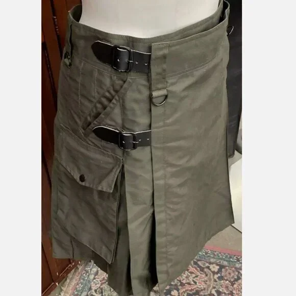 Utility Kilt Olive Drab Green Cargo Military Tactical Hiking Men Custom 36-40 XL - Picture 1 of 6